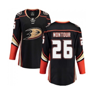 Women Anaheim Ducks #26 Brandon Montour Fanatics Branded Black Home Breakaway Hockey Jersey