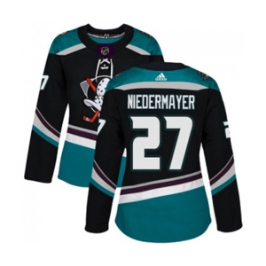 Women Anaheim Ducks #27 Scott Niedermayer Authentic Black Teal Alternate Hockey Jersey