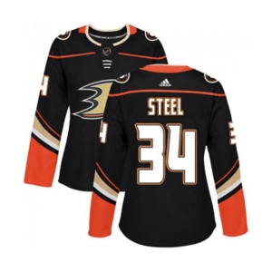 Women Anaheim Ducks #34 Sam Steel Authentic Black Home Hockey Jersey