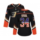 Women Anaheim Ducks #34 Sam Steel Authentic Black USA Flag Fashion Hockey Jersey