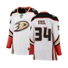 Women Anaheim Ducks #34 Sam Steel Authentic White Away Fanatics Branded Breakaway Hockey Jersey