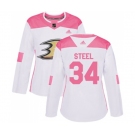 Women Anaheim Ducks #34 Sam Steel Authentic White Pink Fashion Hockey Jersey