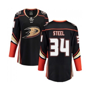 Women Anaheim Ducks #34 Sam Steel Fanatics Branded Black Home Breakaway Hockey Jersey