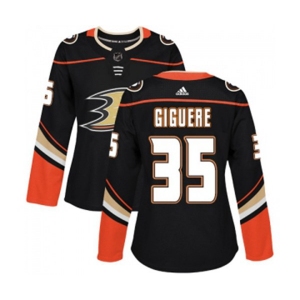 Women Anaheim Ducks #35 Jean-Sebastien Giguere Authentic Black Home Hockey Jersey