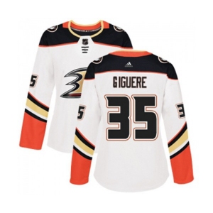 Women Anaheim Ducks #35 Jean-Sebastien Giguere Authentic White Away Hockey Jersey