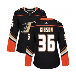 Women Anaheim Ducks #36 John Gibson Authentic Black Home Hockey Jersey