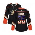 Women Anaheim Ducks #36 John Gibson Authentic Black USA Flag Fashion Hockey Jersey