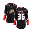 Women Anaheim Ducks #36 John Gibson Fanatics Branded Black Home Breakaway Hockey Jersey