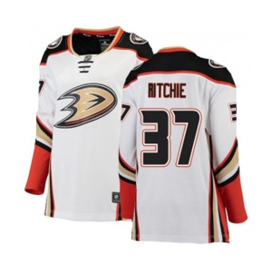Women Anaheim Ducks #37 Nick Ritchie Authentic White Away Fanatics Branded Breakaway Hockey Jersey