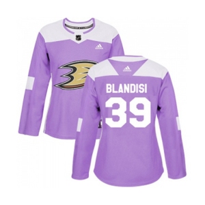 Women Anaheim Ducks #39 Joseph Blandisi Authentic Purple Fights Cancer Practice Hockey Jersey