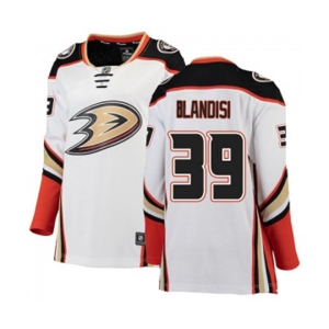 Women Anaheim Ducks #39 Joseph Blandisi Authentic White Away Fanatics Branded Breakaway Hockey Jersey