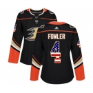 Women Anaheim Ducks #4 Cam Fowler Authentic Black USA Flag Fashion Hockey Jersey