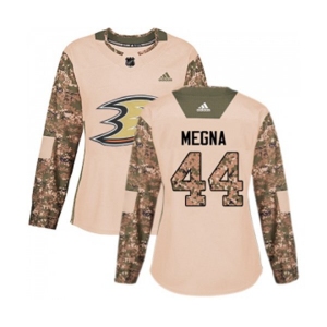 Women Anaheim Ducks #44 Jaycob Megna Authentic Camo Veterans Day Practice Hockey Jersey