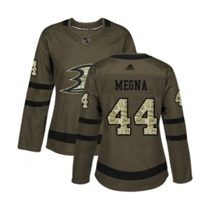 Women Anaheim Ducks #44 Jaycob Megna Authentic Green Salute to Service Hockey Jersey
