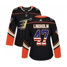 Women Anaheim Ducks #47 Hampus Lindholm Authentic Black USA Flag Fashion Hockey Jersey