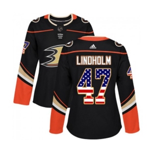 Women Anaheim Ducks #47 Hampus Lindholm Authentic Black USA Flag Fashion Hockey Jersey