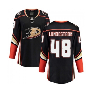 Women Anaheim Ducks #48 Isac Lundestrom Authentic Black Home Fanatics Branded Breakaway Hockey Jersey