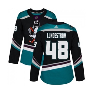 Women Anaheim Ducks #48 Isac Lundestrom Authentic Black Teal Alternate Hockey Jersey