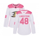 Women Anaheim Ducks #48 Isac Lundestrom Authentic White Pink Fashion Hockey Jersey