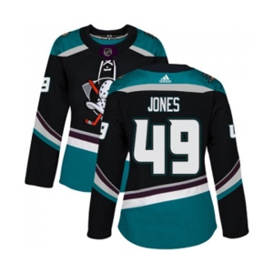 Women Anaheim Ducks #49 Max Jones Authentic Black Teal Alternate Hockey Jersey