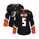 Women Anaheim Ducks #5 Korbinian Holzer Authentic Black Home Hockey Jersey