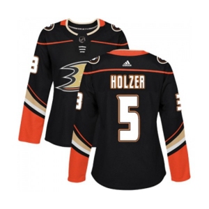 Women Anaheim Ducks #5 Korbinian Holzer Authentic Black Home Hockey Jersey