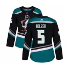 Women Anaheim Ducks #5 Korbinian Holzer Authentic Black Teal Alternate Hockey Jersey