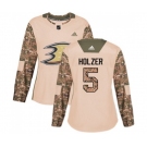 Women Anaheim Ducks #5 Korbinian Holzer Authentic Camo Veterans Day Practice Hockey Jersey