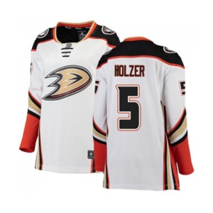 Women Anaheim Ducks #5 Korbinian Holzer Authentic White Away Fanatics Branded Breakaway Hockey Jersey