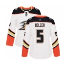 Women Anaheim Ducks #5 Korbinian Holzer Authentic White Away Hockey Jersey