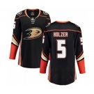 Women Anaheim Ducks #5 Korbinian Holzer Fanatics Branded Black Home Breakaway Hockey Jersey