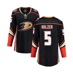 Women Anaheim Ducks #5 Korbinian Holzer Fanatics Branded Black Home Breakaway Hockey Jersey