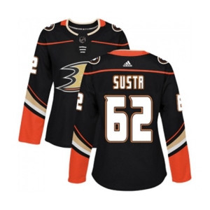 Women Anaheim Ducks #62 Andrej Sustr Authentic Black Home Hockey Jersey