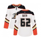 Women Anaheim Ducks #62 Andrej Sustr Authentic White Away Hockey Jersey