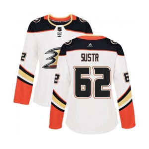 Women Anaheim Ducks #62 Andrej Sustr Authentic White Away Hockey Jersey