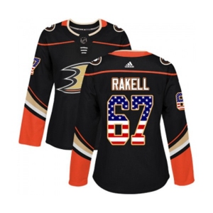 Women Anaheim Ducks #67 Rickard Rakell Authentic Black USA Flag Fashion Hockey Jersey