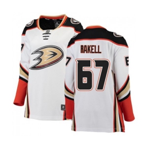 Women Anaheim Ducks #67 Rickard Rakell Authentic White Away Fanatics Branded Breakaway Hockey Jersey