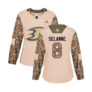 Women Anaheim Ducks #8 Teemu Selanne Authentic Camo Veterans Day Practice Hockey Jersey