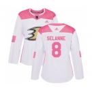 Women Anaheim Ducks #8 Teemu Selanne Authentic White Pink Fashion Hockey Jersey