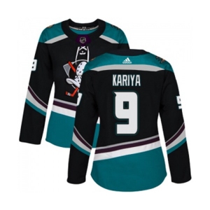 Women Anaheim Ducks #9 Paul Kariya Authentic Black Teal Alternate Hockey Jersey