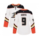 Women Anaheim Ducks #9 Paul Kariya Authentic White Away Hockey Jersey