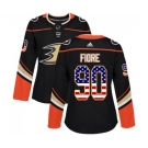 Women Anaheim Ducks #90 Giovanni Fiore Authentic Black USA Flag Fashion Hockey Jersey