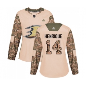 Women's Adidas Anaheim Ducks #14 Adam Henrique Authentic Camo Veterans Day Practice NHL Jersey