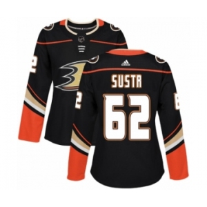 Women's Adidas Anaheim Ducks #62 Andrej Sustr Authentic Black Home NHL Jersey