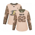 Women's Adidas Anaheim Ducks #62 Andrej Sustr Authentic Camo Veterans Day Practice NHL Jersey