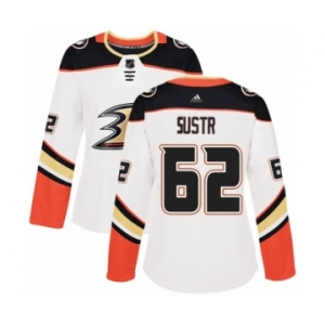 Women's Adidas Anaheim Ducks #62 Andrej Sustr Authentic White Away NHL Jersey