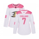 Women's Adidas Anaheim Ducks #7 Andrew Cogliano Authentic White-Pink Fashion NHL Jersey