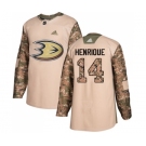 Youth Adidas Anaheim Ducks #14 Adam Henrique Authentic Camo Veterans Day Practice NHL Jersey