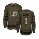 Youth Anaheim Ducks #1 Lukas Dostal Authentic Green Salute to Service Hockey Jersey