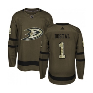 Youth Anaheim Ducks #1 Lukas Dostal Authentic Green Salute to Service Hockey Jersey